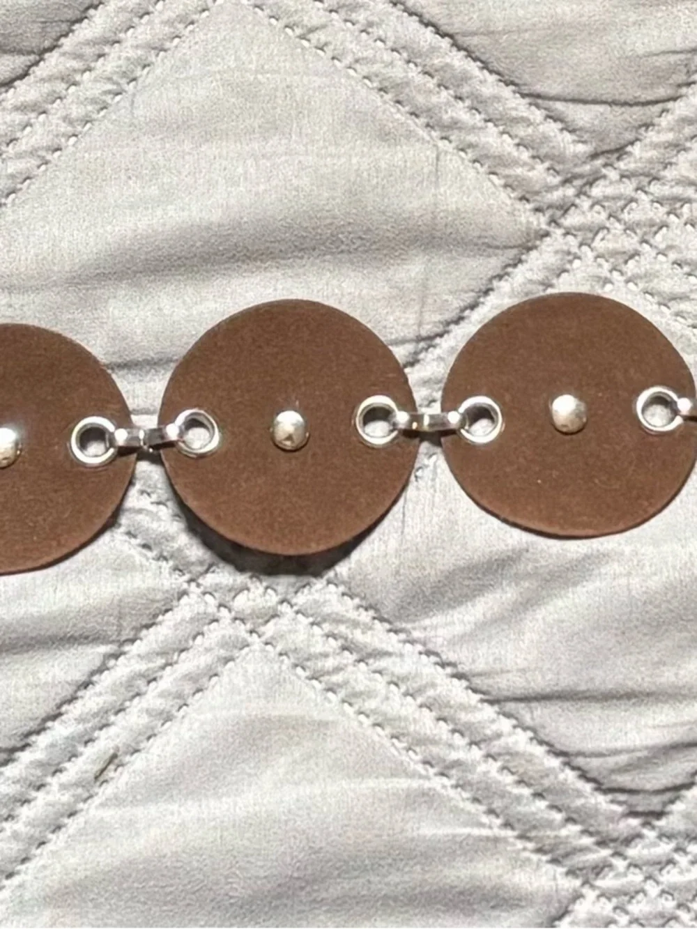 Brown Boho Western Disc Tie Belt Silver Tone One Size